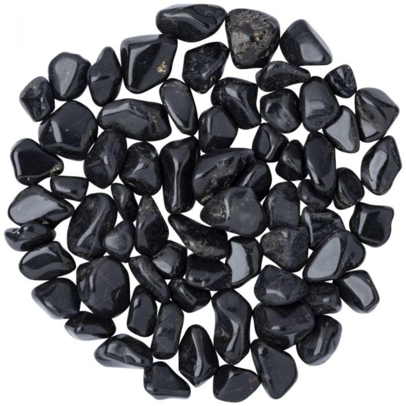Collection of black onyx gemstones on a white background